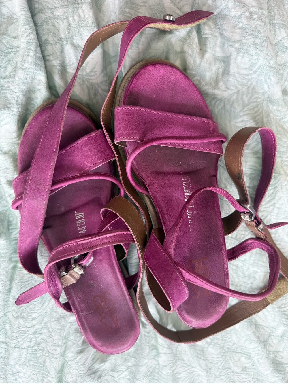A.S. 98 Leather Pink Wrap Wedge Sandals 39